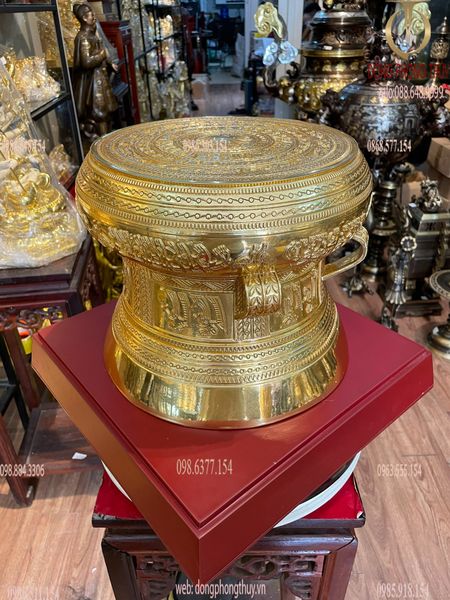 Trống đồng đường kính 30cm dát vàng 24k