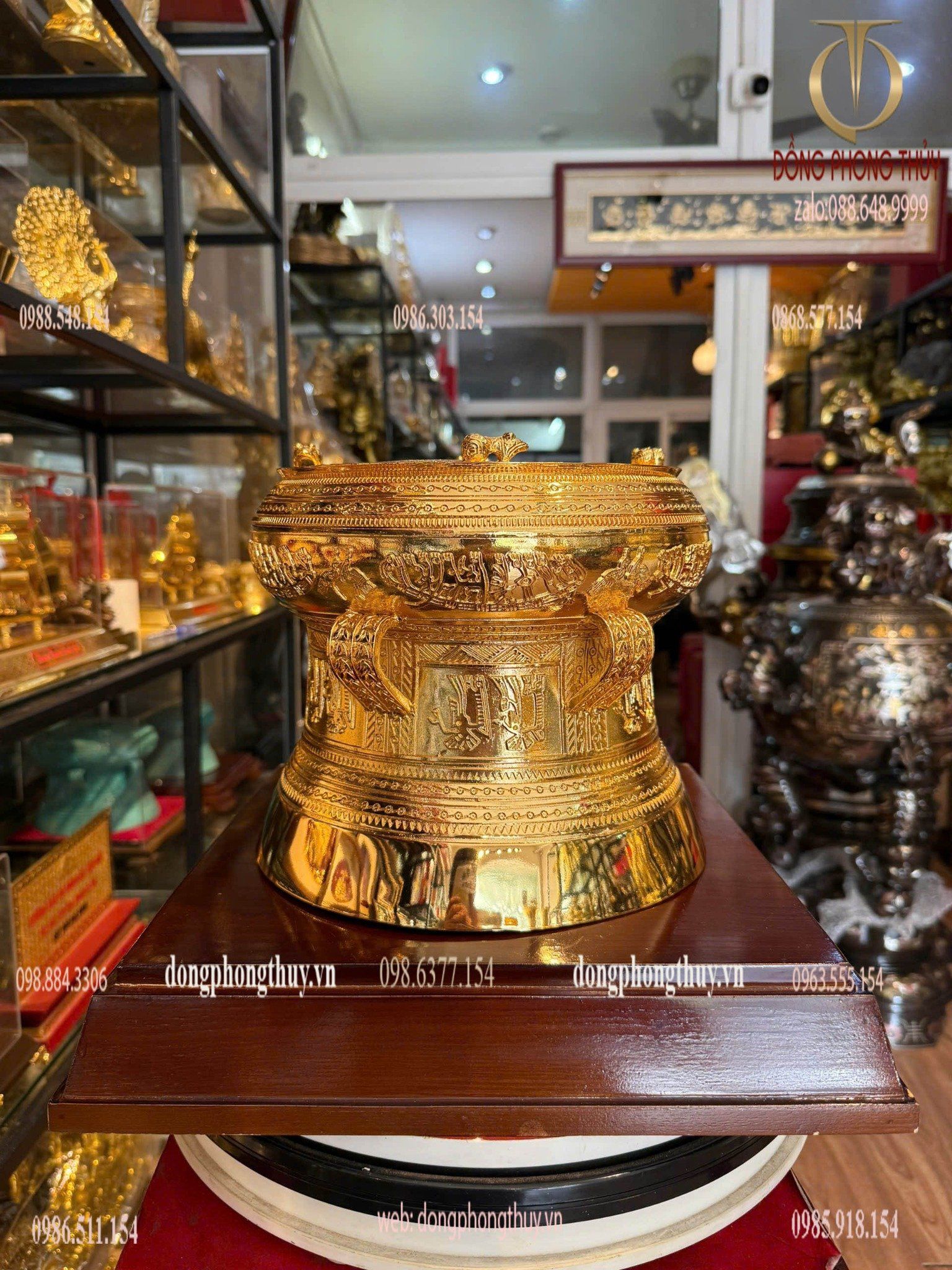 Quả trống đồng Đông Sơn mạ vàng 24k