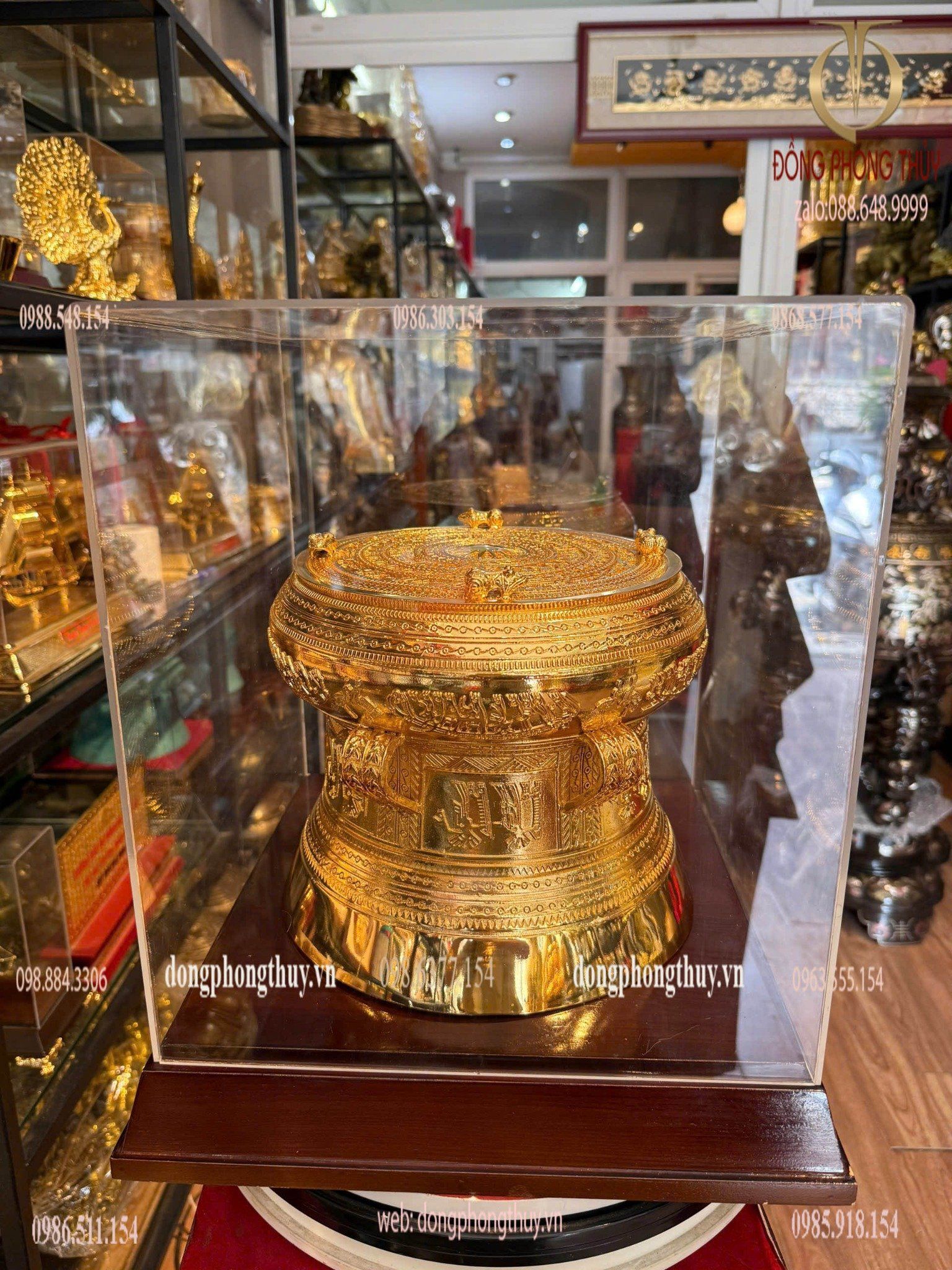 Quả trống đồng Đông Sơn mạ vàng 24k