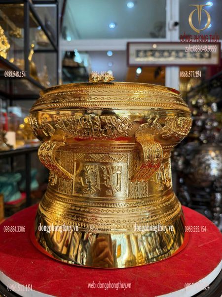 Quả trống đồng Đông Sơn mạ vàng 24k