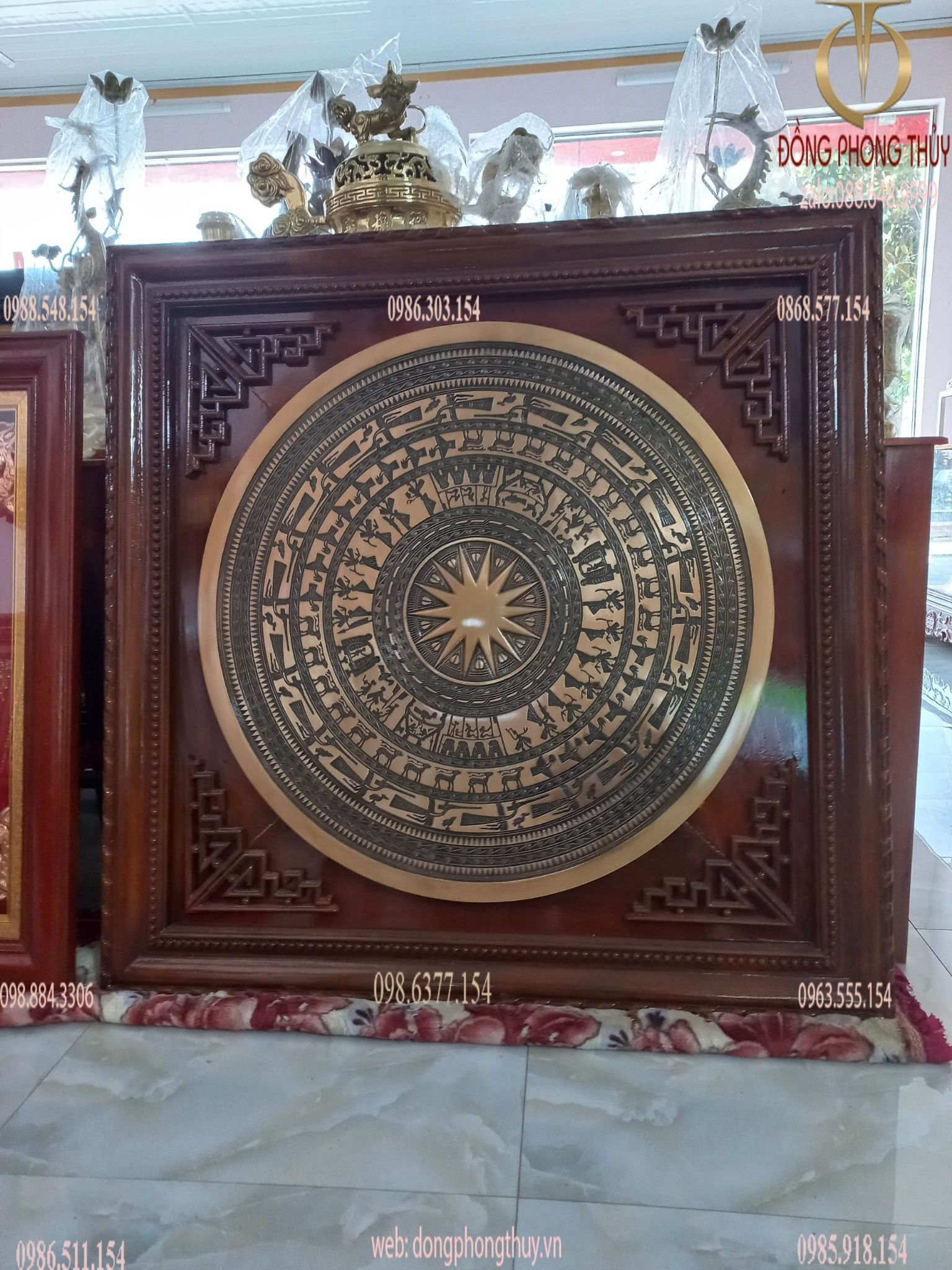 Tranh mặt trống đồng Ngọc Lũ hoa văn trìm 80cm