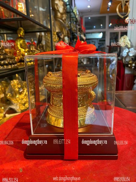 Quà tặng doanh nghiệp: Trống đồng Đông Sơn dát vàng 24k quà tặng doanh nghiệp