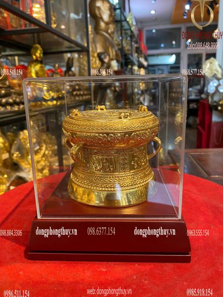 Quà tặng doanh nghiệp: Trống đồng Đông Sơn dát vàng 24k quà tặng doanh nghiệp