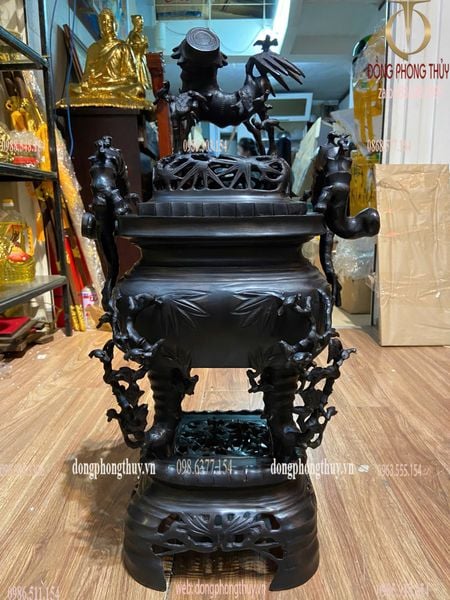 Đỉnh đồng trúc mai hóa long mầu giả cổ cao 67cm nặng 25,4kg