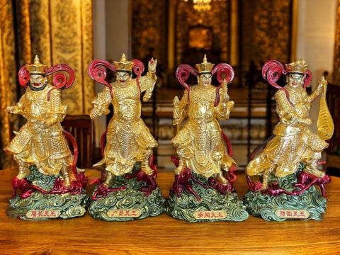 Tứ Đại Thiên Vương bằng đồng dát vàng 24k vẽ màu Cao 41 nặng 27kg