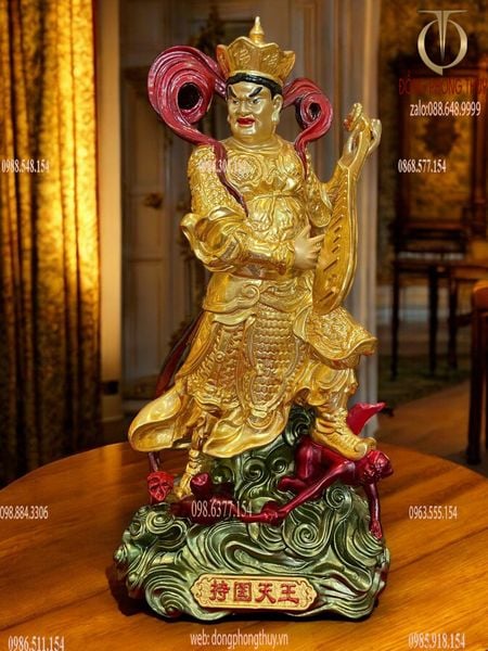 Tứ Đại Thiên Vương bằng đồng dát vàng 24k vẽ màu Cao 41 nặng 27kg