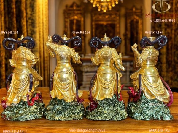 Tứ Đại Thiên Vương bằng đồng dát vàng 24k vẽ màu Cao 41 nặng 27kg