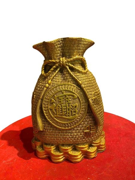 Túi tiền tài lộc bằng đồng Cao 21 ngang 15.5cm sâu 11.5cm nặng 1.9kg