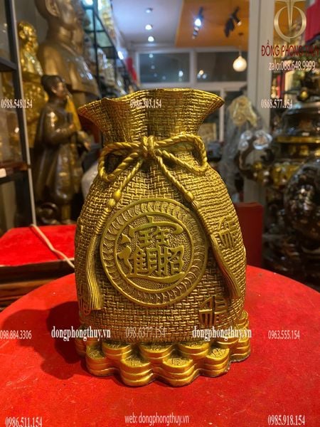 Túi tiền tài lộc bằng đồng Cao 21 ngang 15.5cm sâu 11.5cm nặng 1.9kg