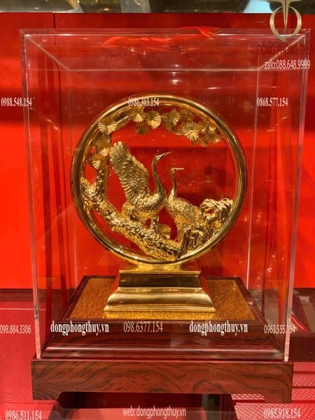 Chim uyên ương mạ vàng - tùng hạc diên niên 24k 21x13,5x28,5cm