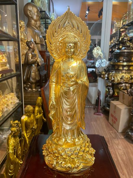 Tượng phật A Di Đà đứng bằng đồng dát vàng 24K Cao 40