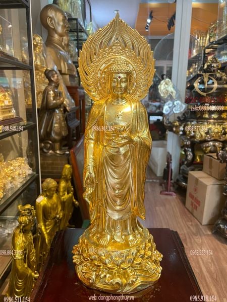 Tượng tây Phương Tam Thánh lá đề cao 40cm bằng đồng dát vàng 24K