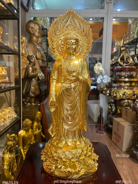 Tượng phật A Di Đà đứng bằng đồng dát vàng 24K Cao 40
