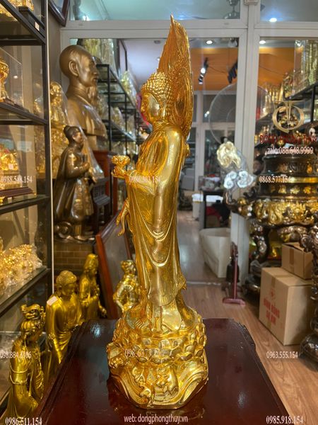 Tượng phật A Di Đà đứng bằng đồng dát vàng 24K Cao 40