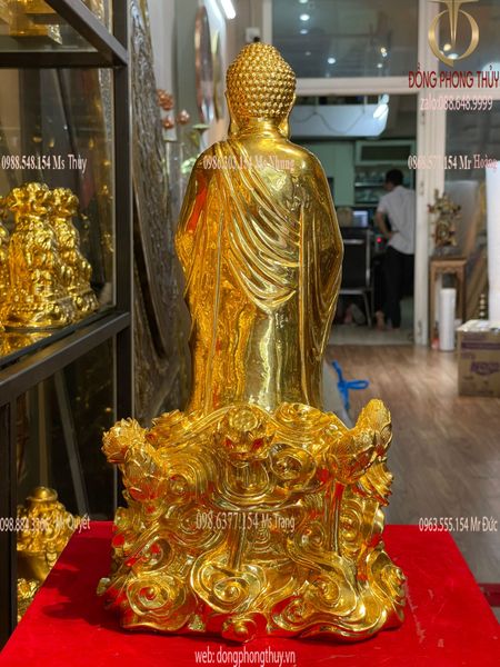 Tượng phật A Di Đà đứng tọa đài sen dát vàng 24k cao 37 nặng 4kg