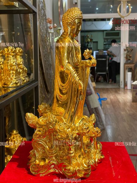 Tượng phật A Di Đà đứng tọa đài sen dát vàng 24k cao 37 nặng 4kg