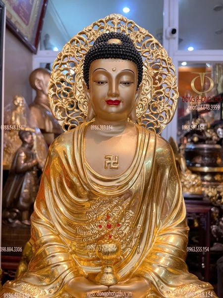 Tượng tây Phương Tam Thánh lá đề bằng đồng dát vàng 24K vẽ màu