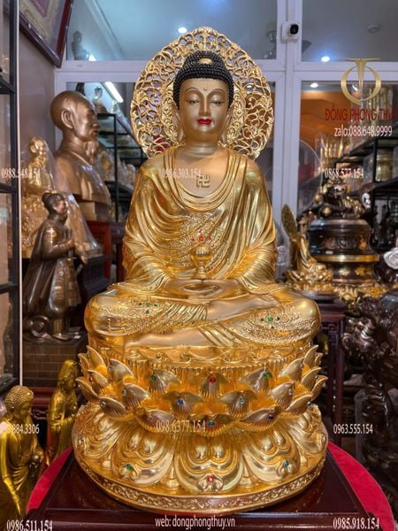 Tượng tây Phương Tam Thánh lá đề bằng đồng dát vàng 24K vẽ màu