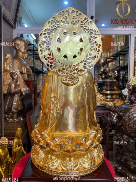 Tượng tây Phương Tam Thánh lá đề bằng đồng dát vàng 24K vẽ màu