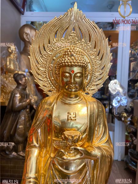 Tượng phật A Di Đà đứng bằng đồng dát vàng 24K Cao 59 ngang 22 sâu 18