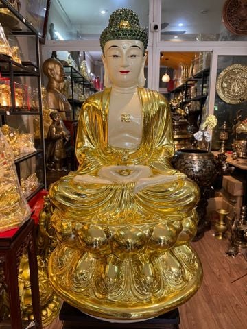 Tượng A Di Đà bằng đồng dát vàng vẽ màu Cao 70 ngang 50 sâu 50 nặng 58kg