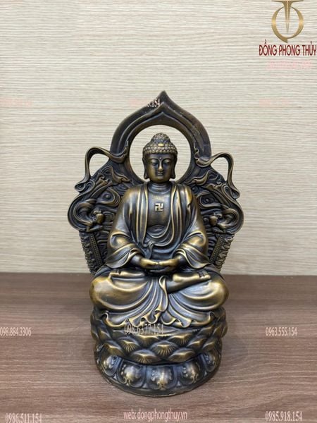 Tượng a di đà bằng đồng cao 25cm màu hun nâu
