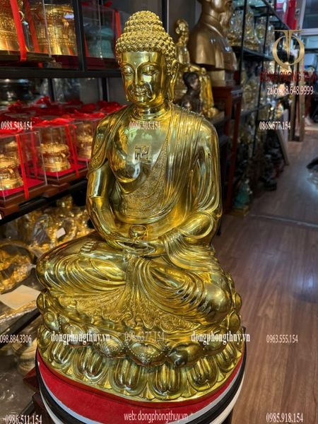Tượng phật A Di Đà bằng đồng đánh bóng cao 50cm