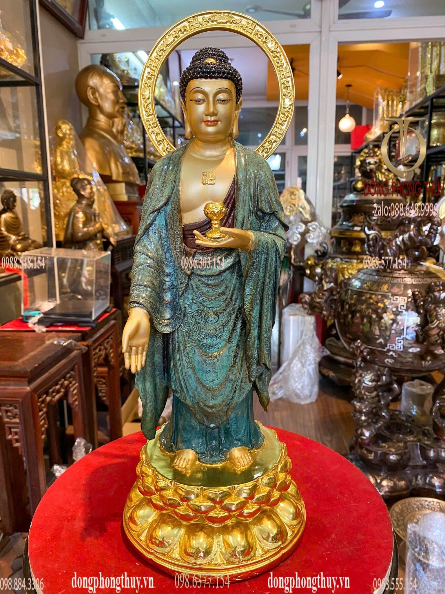 Tượng A Di Đà cao đến đầu 40 đến lá đề 45, sâu 17 nặng 5,1kg