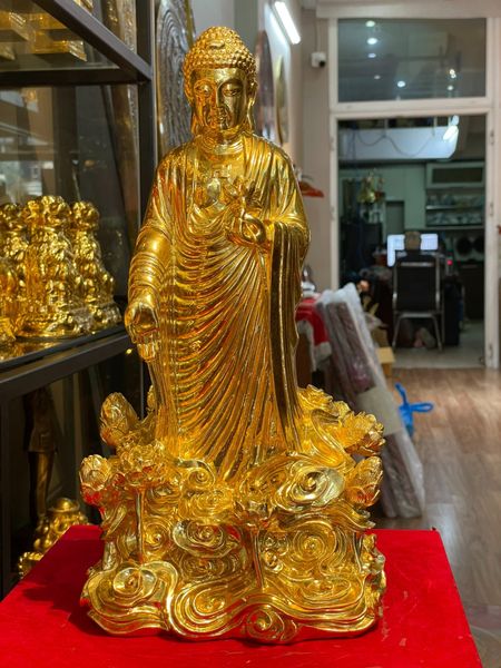 Tượng phật A Di Đà đứng tọa đài sen dát vàng 24k cao 37 nặng 4kg