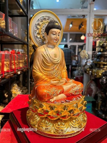 Tượng A Di Đà Cao 34,5 ngang 18, sâu 18 nặng 5kg dát vàng 24k