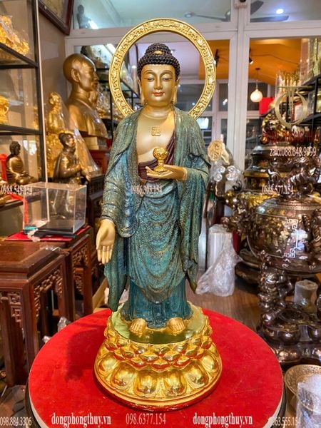 Tượng phật A Di Đà cao đến đầu 40 đến lá đề 45, sâu 17 nặng 5,1kg