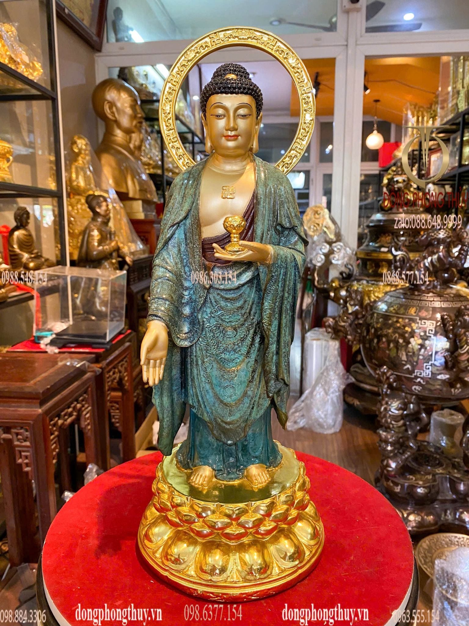 Tượng A Di Đà cao đến đầu 40 đến lá đề 45, sâu 17 nặng 5,1kg