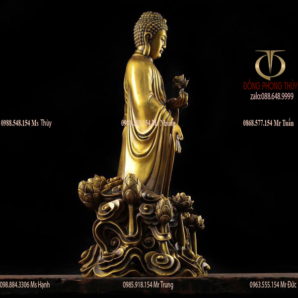 Tượng phật A Di Đà đứng bằng đồng Cao 37