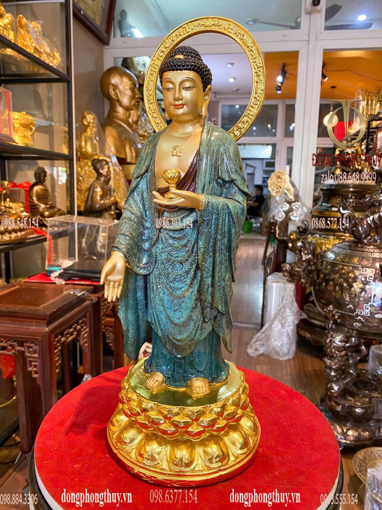 Tượng A Di Đà cao đến đầu 40 đến lá đề 45, sâu 17 nặng 5,1kg