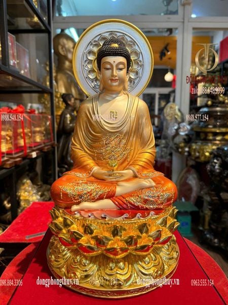 Tượng A Di Đà Cao 34,5 ngang 18, sâu 18 nặng 5kg dát vàng 24k