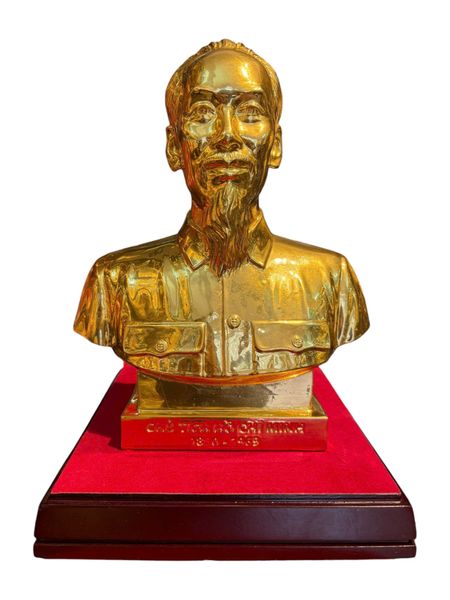 Tượng Bác Hồ bằng đồng dát vàng 24k cao 30 ngang 17 sâu 12 nặng 7kg