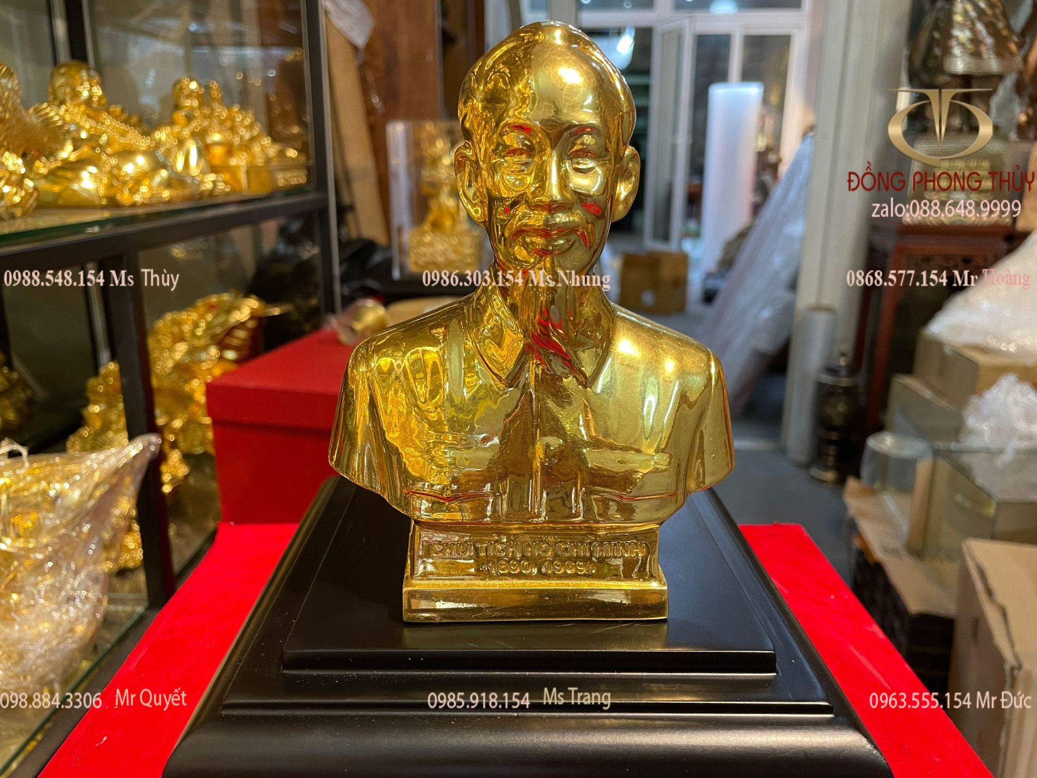 Tượng bác hồ bán thân nhỏ bằng đồng dát vàng 24k