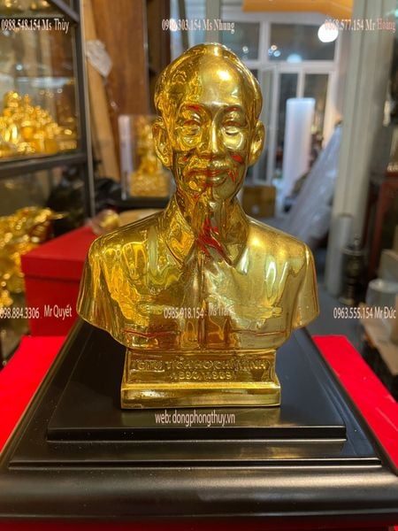 Tượng bác hồ bán thân nhỏ bằng đồng dát vàng 24k