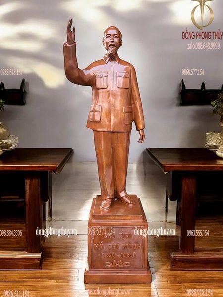 Tượng Bác Hồ 90cm nặng 35kg đồng đỏ màu ửng đỏ da lươn cánh dán