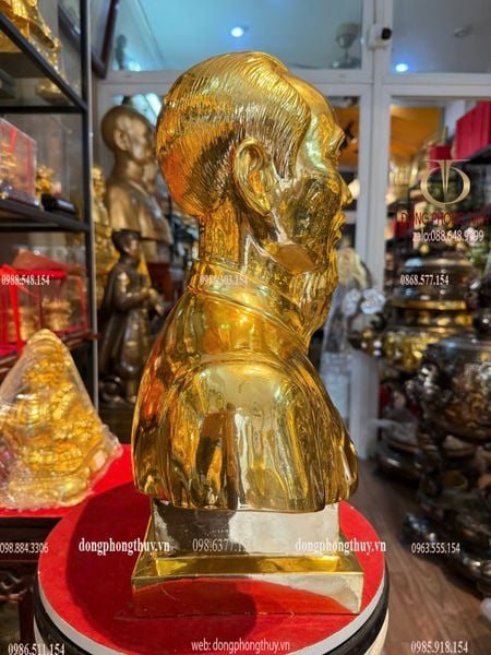 Tượng bác hồ bằng đồng dát vàng 24k cao 48cm ngang 40cm rộng 19cm nặng 23kg