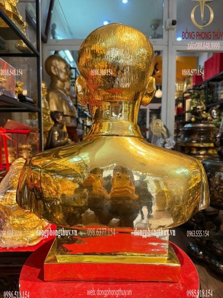 Tượng bác hồ bằng đồng dát vàng 24k cao 48cm ngang 40cm rộng 19cm nặng 23kg