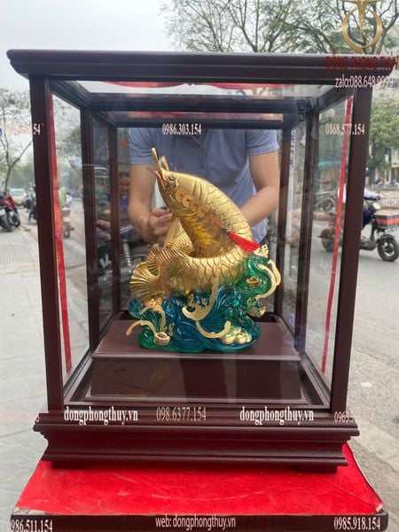 Cá chép vượt vũ môn mạ vàng 24k 17x29x35cm