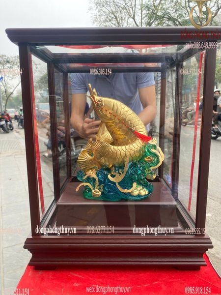 Cá chép vượt vũ môn mạ vàng 24k 17x29x35cm