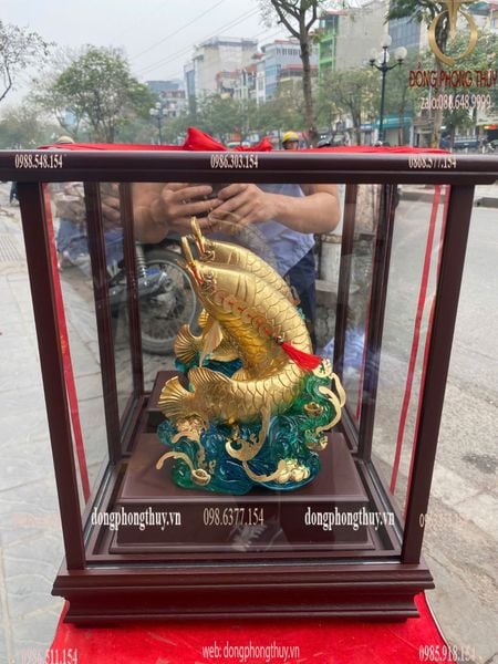 Cá chép vượt vũ môn mạ vàng 24k 17x29x35cm