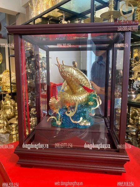Cá chép vượt vũ môn mạ vàng 24k 17x29x35cm