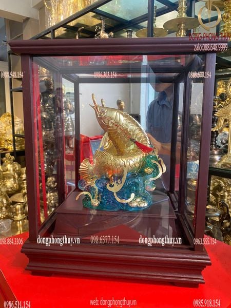 Cá chép vượt vũ môn mạ vàng 24k 17x29x35cm