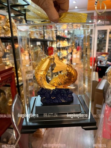 Tượng cá chép hóa rồng vàng 24k 17x14x22cm