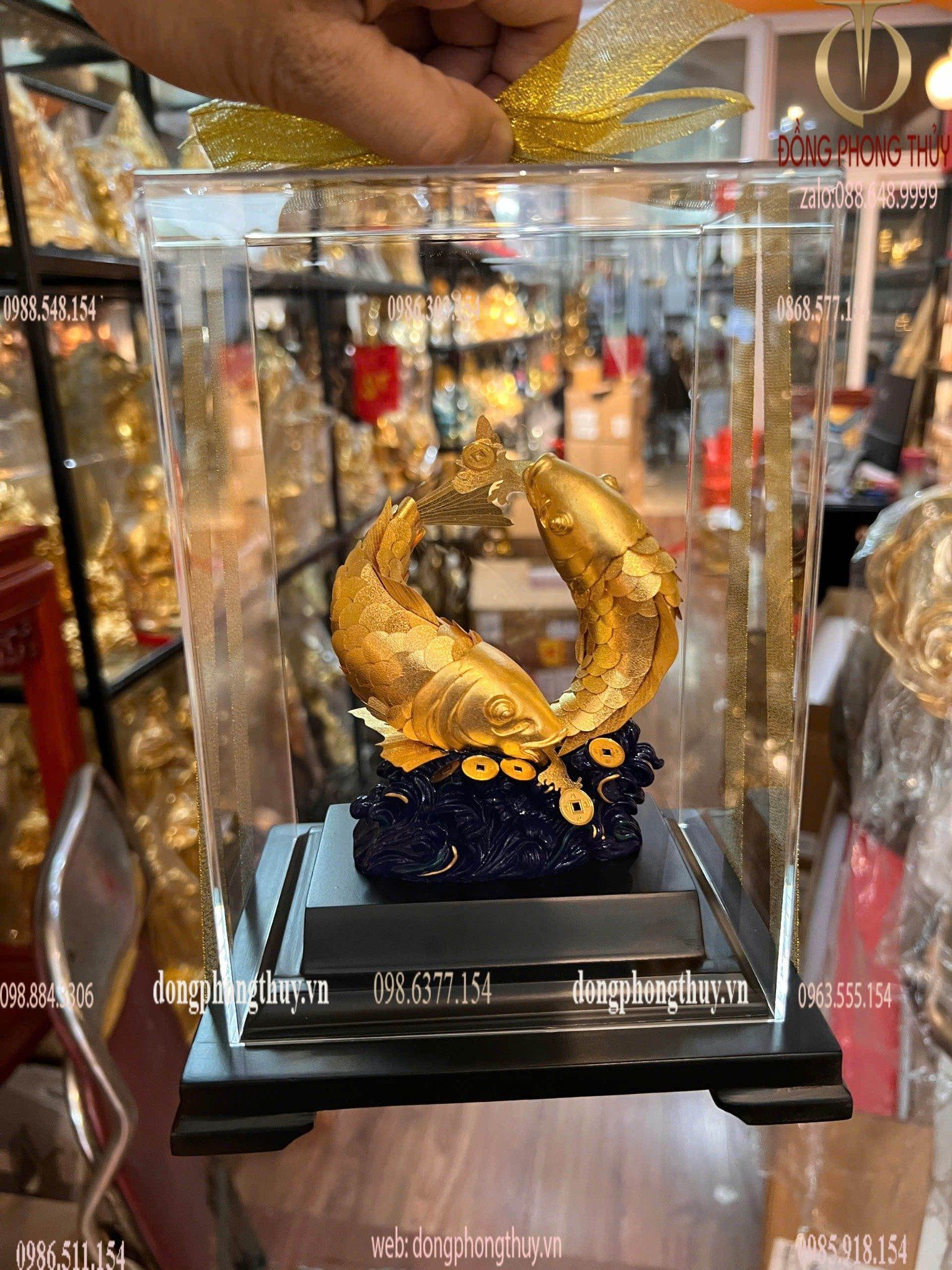 Tượng cá chép hóa rồng vàng 24k 17x14x22cm