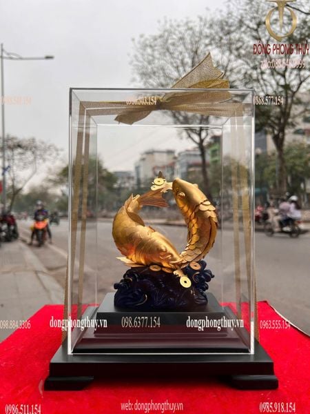 Tượng cá chép hóa rồng vàng 24k 17x14x22cm