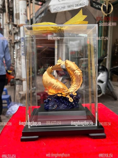 Tượng cá chép hóa rồng vàng 24k 17x14x22cm